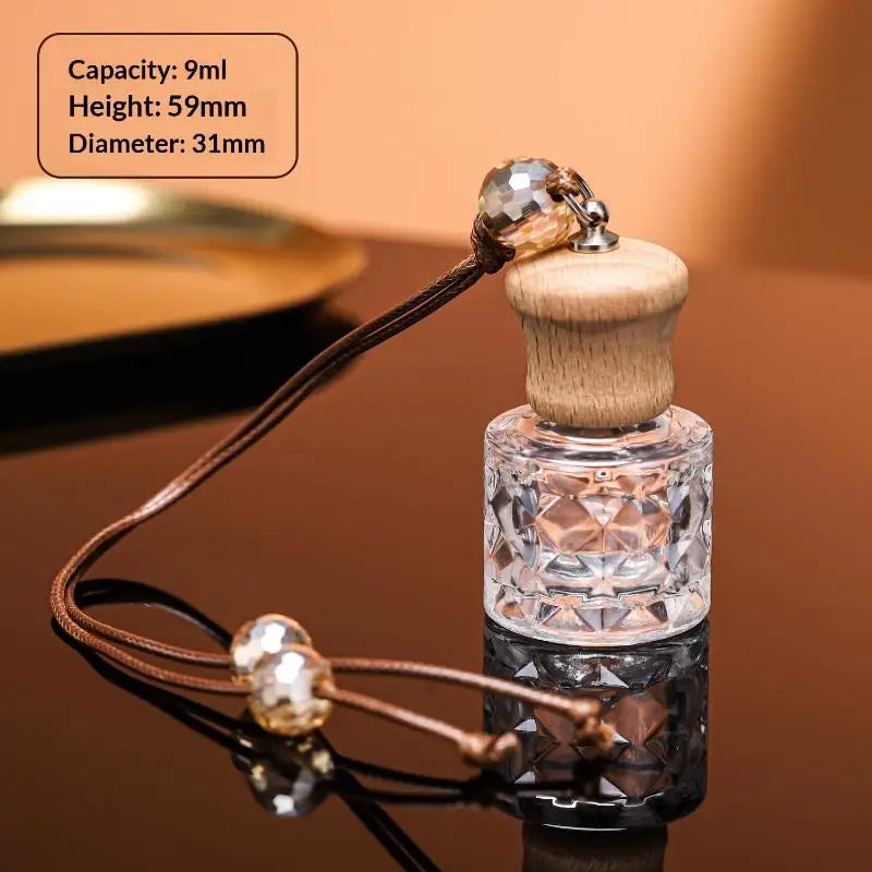 Glass Car Hanging Aromatherapy Diffuser Bottle | Wooden Cap