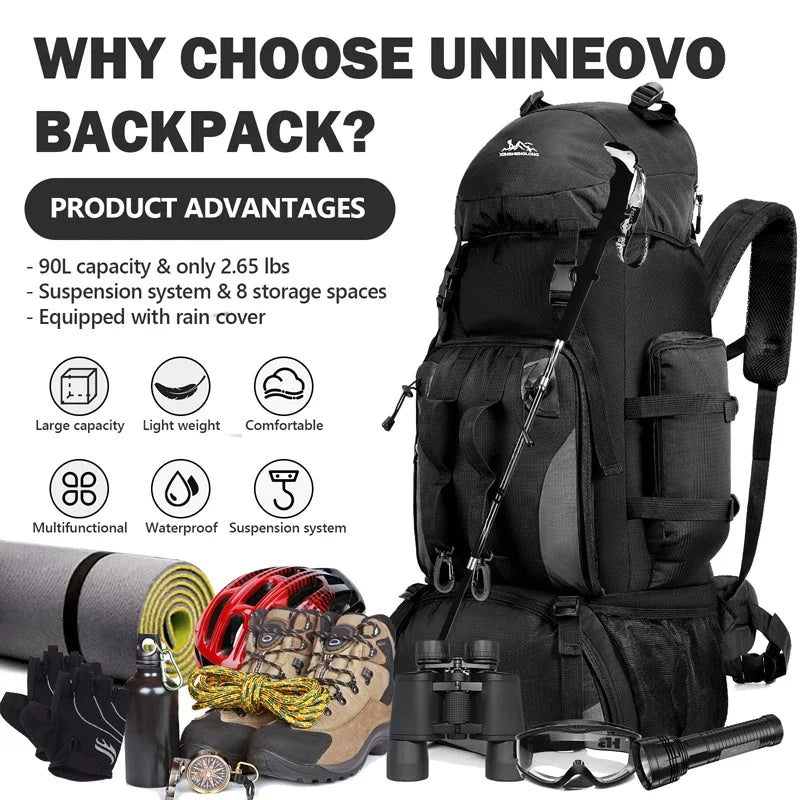 Large-capacity 90-liter men's waterproof hiking camping backpack, hiking backpack, hiking travel bag, travel sports bag Peaceful Pleasures Health and Wellness