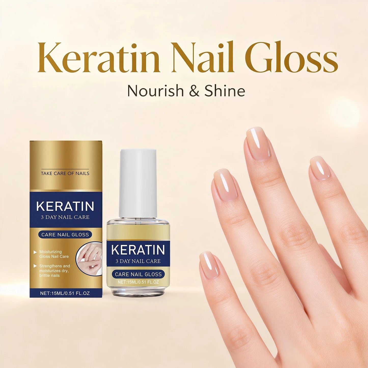 Keratin Nail Gloss 3 Day Nail Care Nail Repair Strengthen Improve Yellowing and Thickening Long Lasting Repair Brittle Thin Nail Peaceful Pleasures Health and Wellness