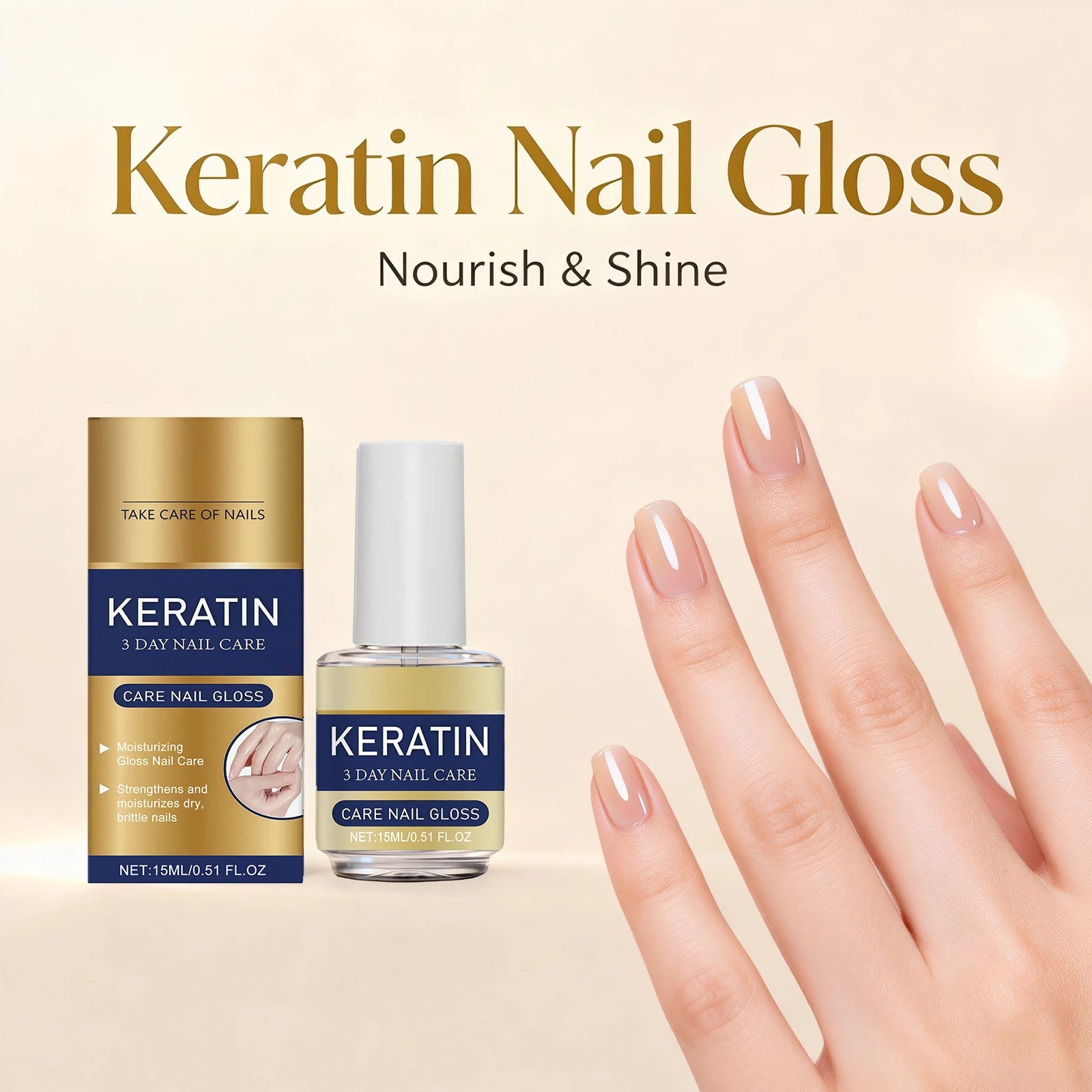 Keratin Nail Gloss 3 Day Nail Care Nail Repair Strengthen Improve Yellowing and Thickening Long Lasting Repair Brittle Thin Nail Peaceful Pleasures Health and Wellness