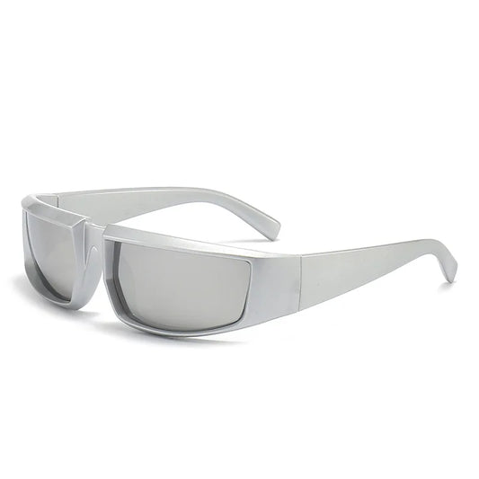 Y2K Cyberpunk Shield Sunglasses | Unisex Retro Futuristic Eyewear Fashion Sunglasses Peaceful Pleasures Health and Wellness silver
