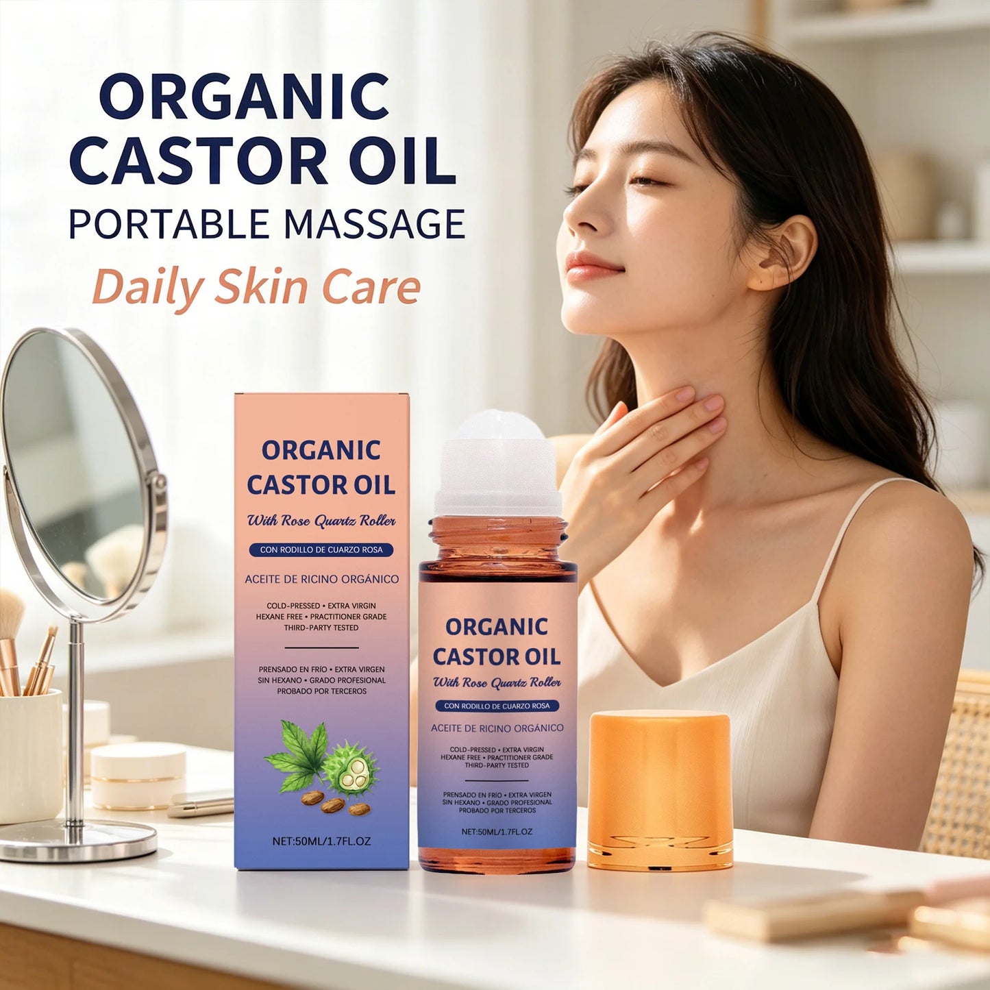 Organic Castor Oil Moisturizing Improve Skin Elasticity Relieve Dryness Discomfort Brightening Skin Tone Cold-Pressed Castor Oil Peaceful Pleasures Health and Wellness