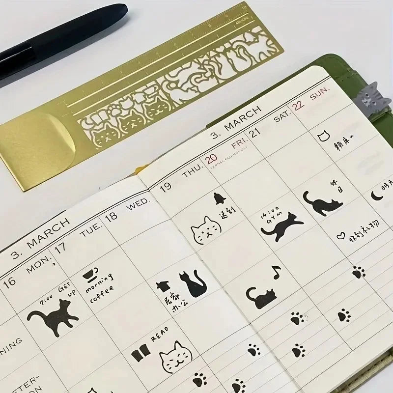 Cat-Shaped Metal Ruler & Bookmark | Cute Planner Stationery