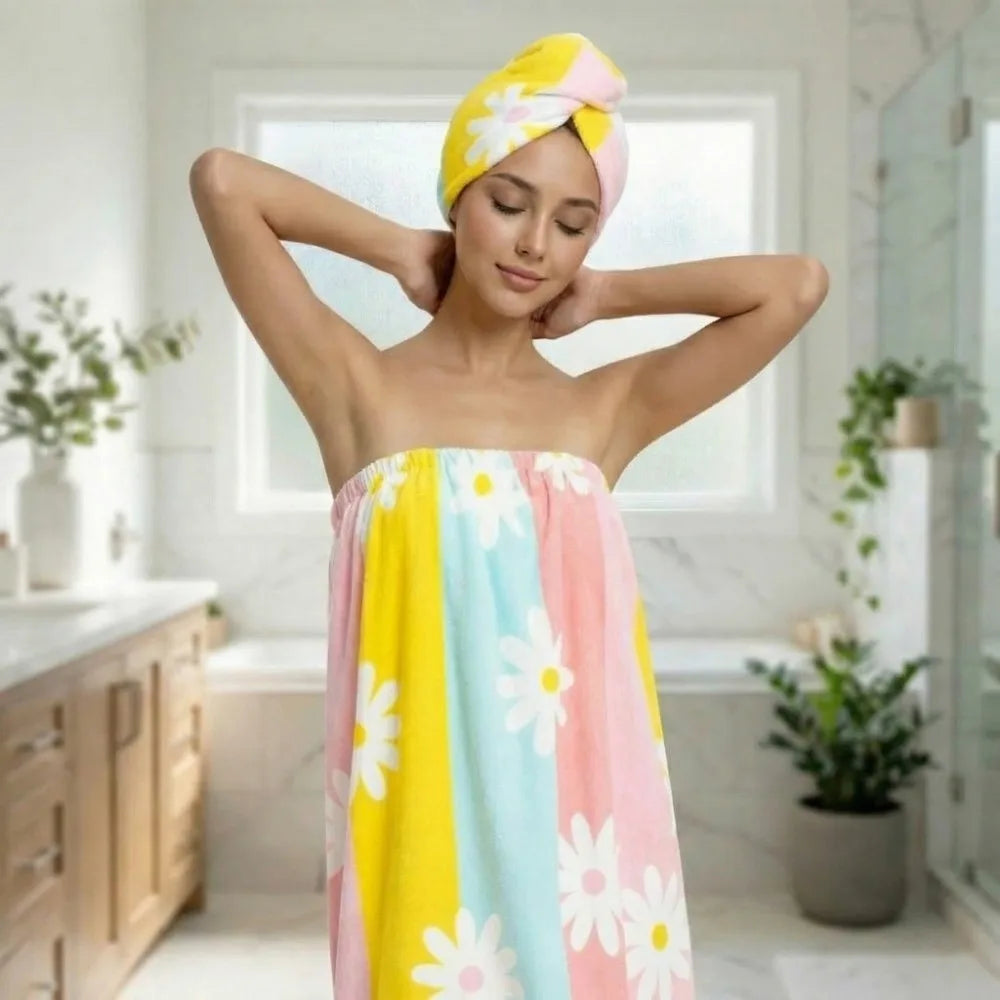 Women's Microfiber Bath Skirt & Hair Wrap Set | Spa Towel