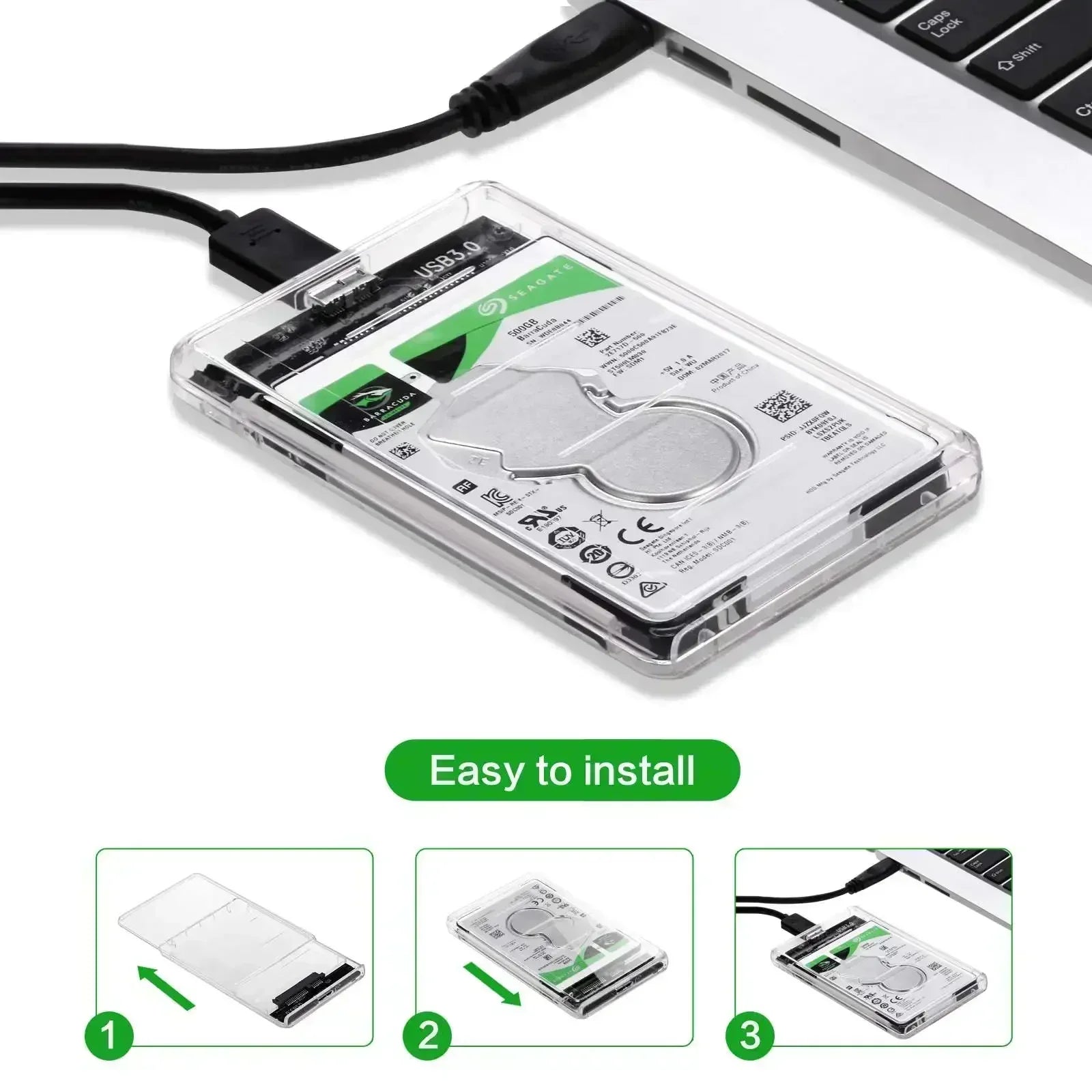 USB3.0 External HDD Case 5Gbps 2.5 Inch Transparent Hard Disk Case Hard Drive Enclosure SATA HDD SSD Storage Case for Laptop PC Peaceful Pleasures Health and Wellness