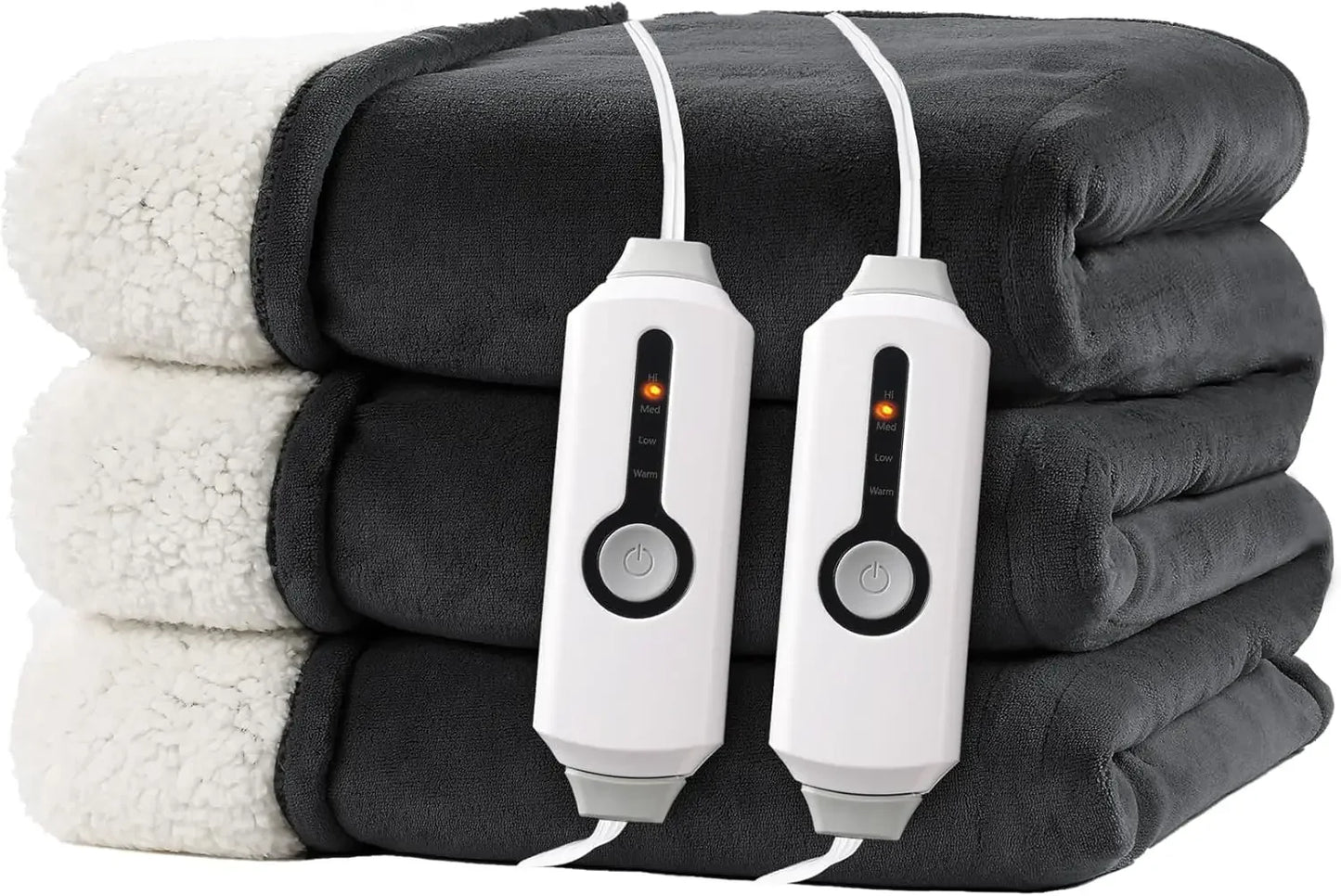 Queen Size Electric Heated Blanket with Dual-Sided Fabric, 4 Heat Settings, Auto Off, Machine Washable in Gray Peaceful Pleasures Health and Wellness United States