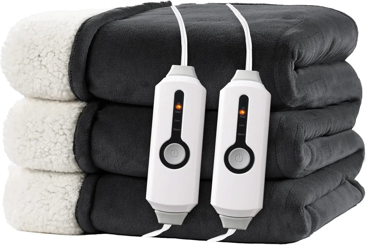 Queen Size Electric Heated Blanket with Dual-Sided Fabric, 4 Heat Settings, Auto Off, Machine Washable in Gray Peaceful Pleasures Health and Wellness United States