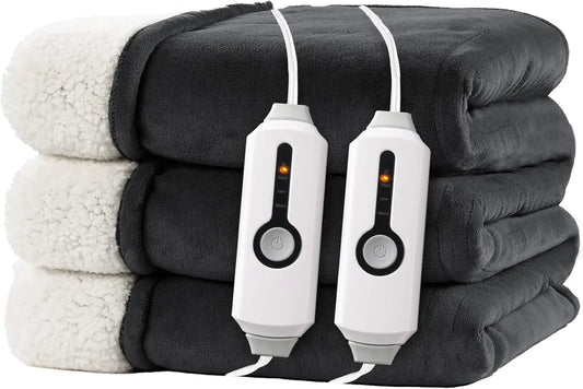 Queen Size Electric Heated Blanket Dual-Sided 4 Heat Settings - Gray Heated Blankets Peaceful Pleasures Health and Wellness United States