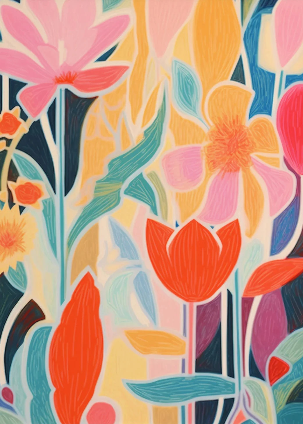 Gouache Wildflower Botanical Canvas Wall Art | Spring Floral Print