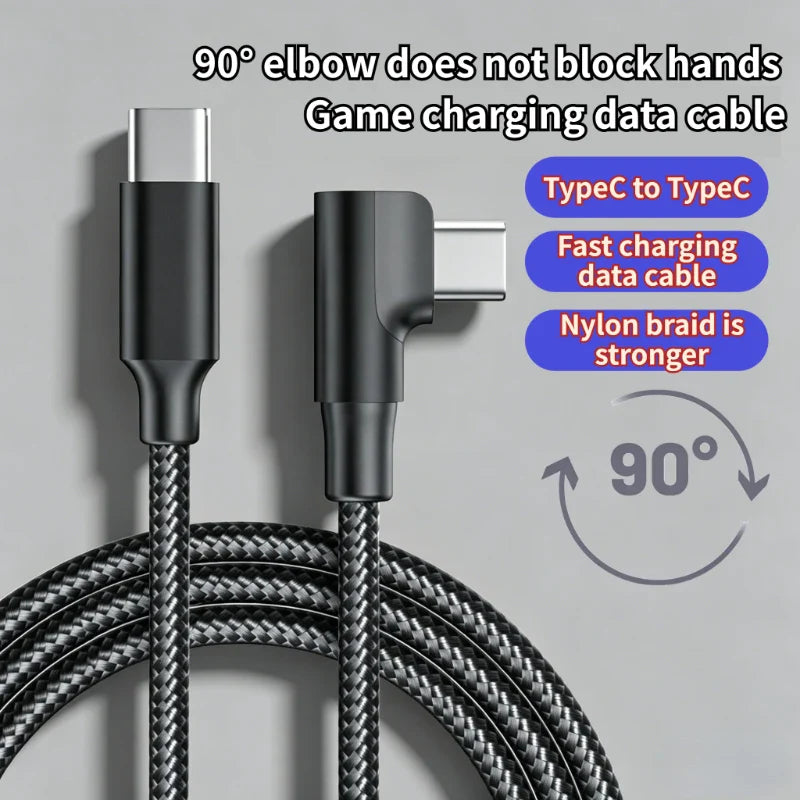 60W USB-C 90-Degree Fast Charging Cable – PD Gaming Cable