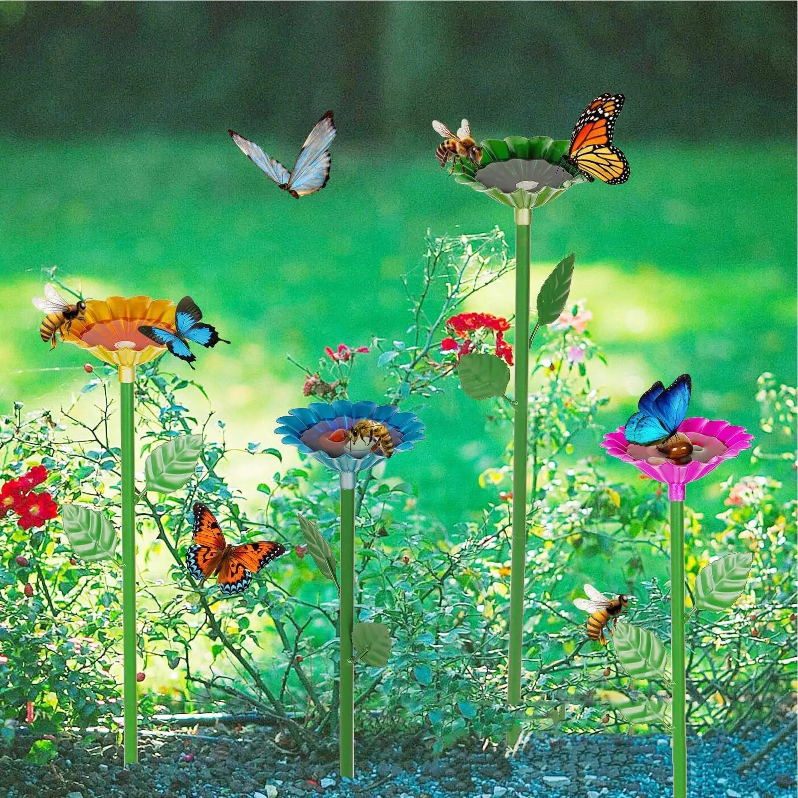 Bee Drinking Station 4 Pieces Metal Weatherproof Bee Drinking Flower Cups For Garden For Habitat Balcony Backyard Farm Yard Lawn Peaceful Pleasures Health and Wellness