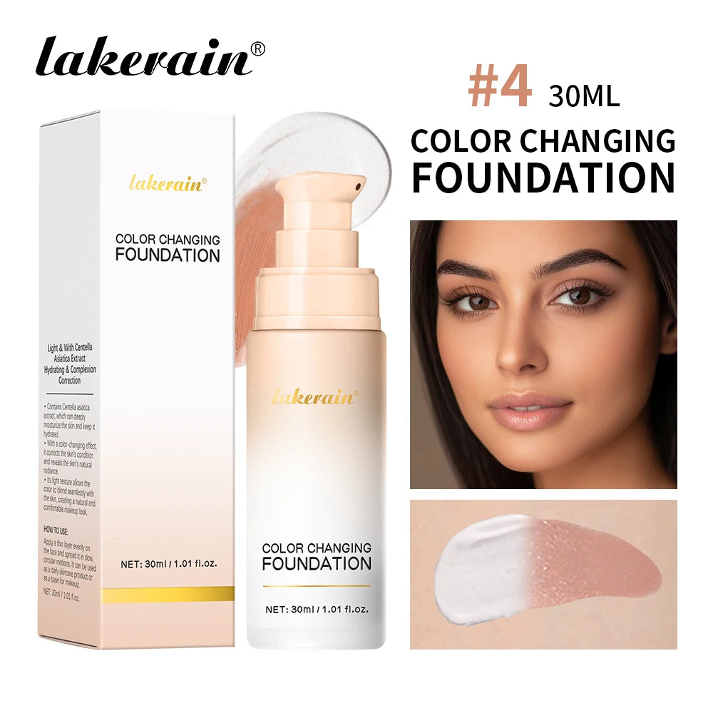 Lakerain Magic Color Changing Foundation Liquid Long Lasting Hydrating lightweight Base Makeup High Coverage Effective Concealer Peaceful Pleasures Health and Wellness Light Yellow 30ml