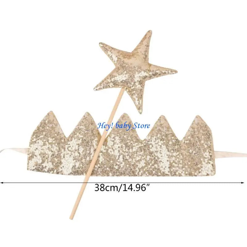 Baby Girl Glitter Crown Hairband & Fairy Star Wand Set | Photo Prop