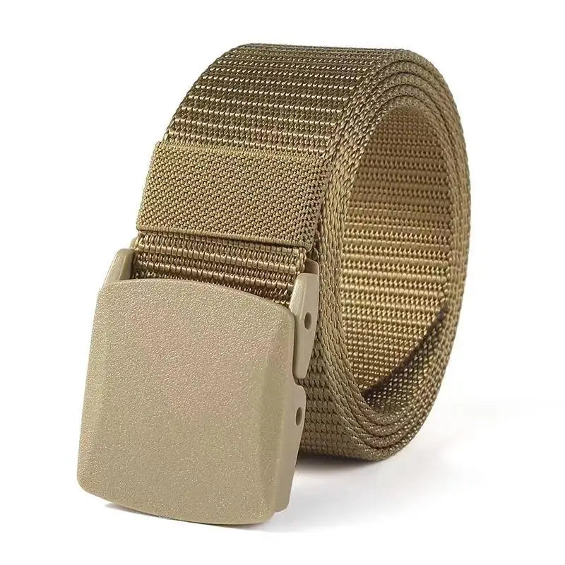 Canvas Nylon Tactical Belt Non-metallic Anti Allergy Ideal For Outdoor Training Security Check And Daily Pants Wearing Use Peaceful Pleasures Health and Wellness khaki 120cm