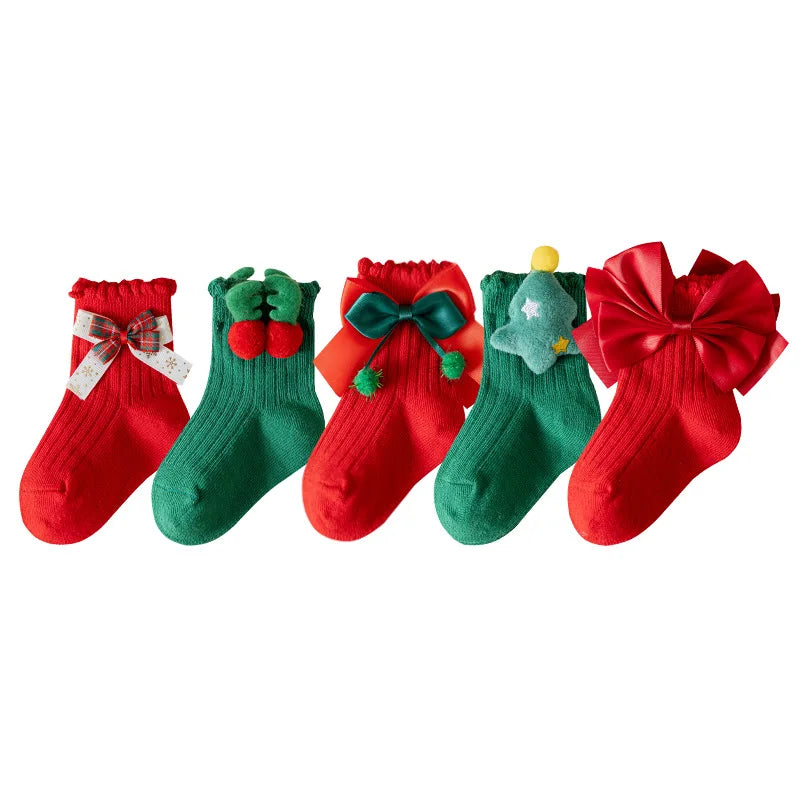 Kids Cotton Christmas Socks 5 Pairs | Cartoon Warm Socks