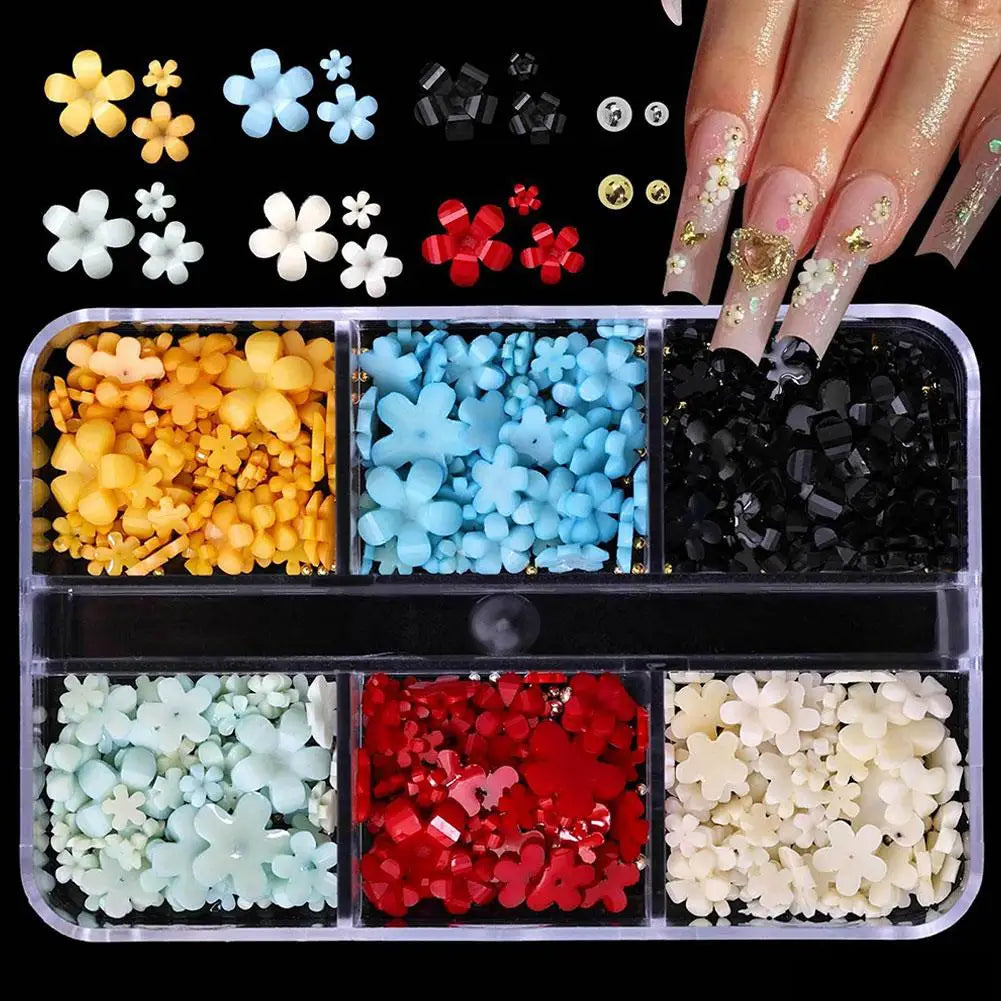 3D Acrylic Flower Nail Charms for Nail Art, Cute Colorful Floral Nail Charms with Caviar Beads & Flatback Pearls DIY Nail Decor Peaceful Pleasures Health and Wellness D- 6 gird