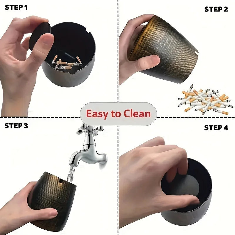 Windproof Metal Ashtray with Lid – Smokeless Indoor & Outdoor