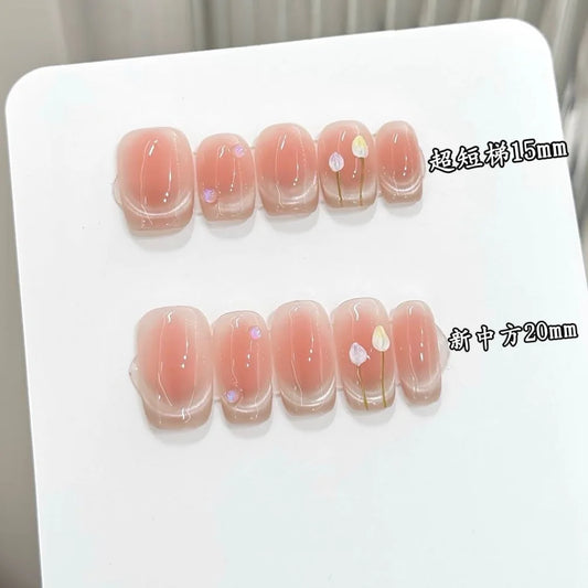 Pink Blush French Cat Eye Press On Nails | Short Coffin 10pcs Press On Nails Peaceful Pleasures Health and Wellness
