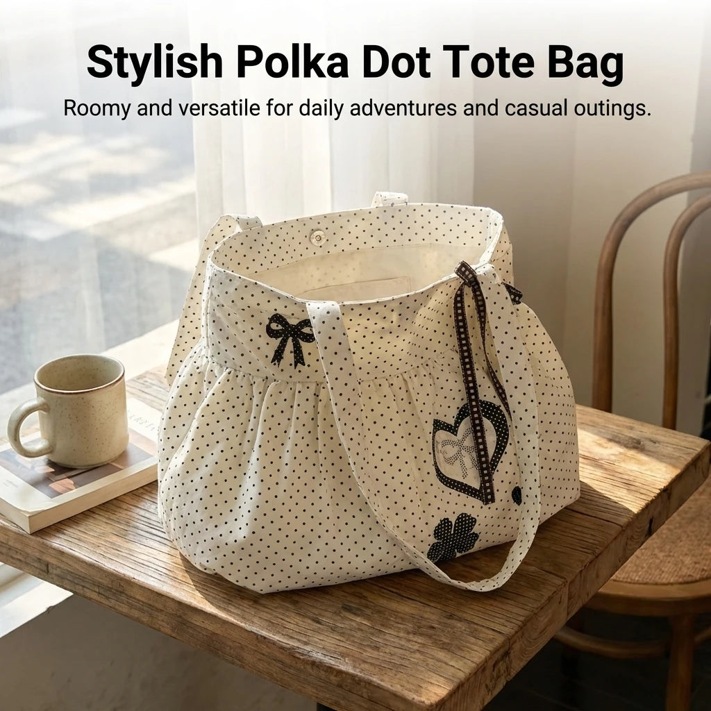 Tote Bag Large Capacity With Polka Dot Heart Print For Commuting And Everyday Use Peaceful Pleasures Health and Wellness