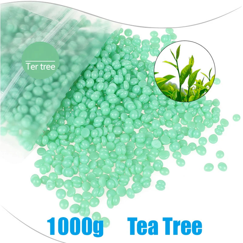 500g 200g 400g 1000g Depilation Wax Pot Hard Wax Beans Wax Beads for Hair Removal Body Wax Removal Hot Film Beans For Women Peaceful Pleasures Health and Wellness 1000g-TeeTree