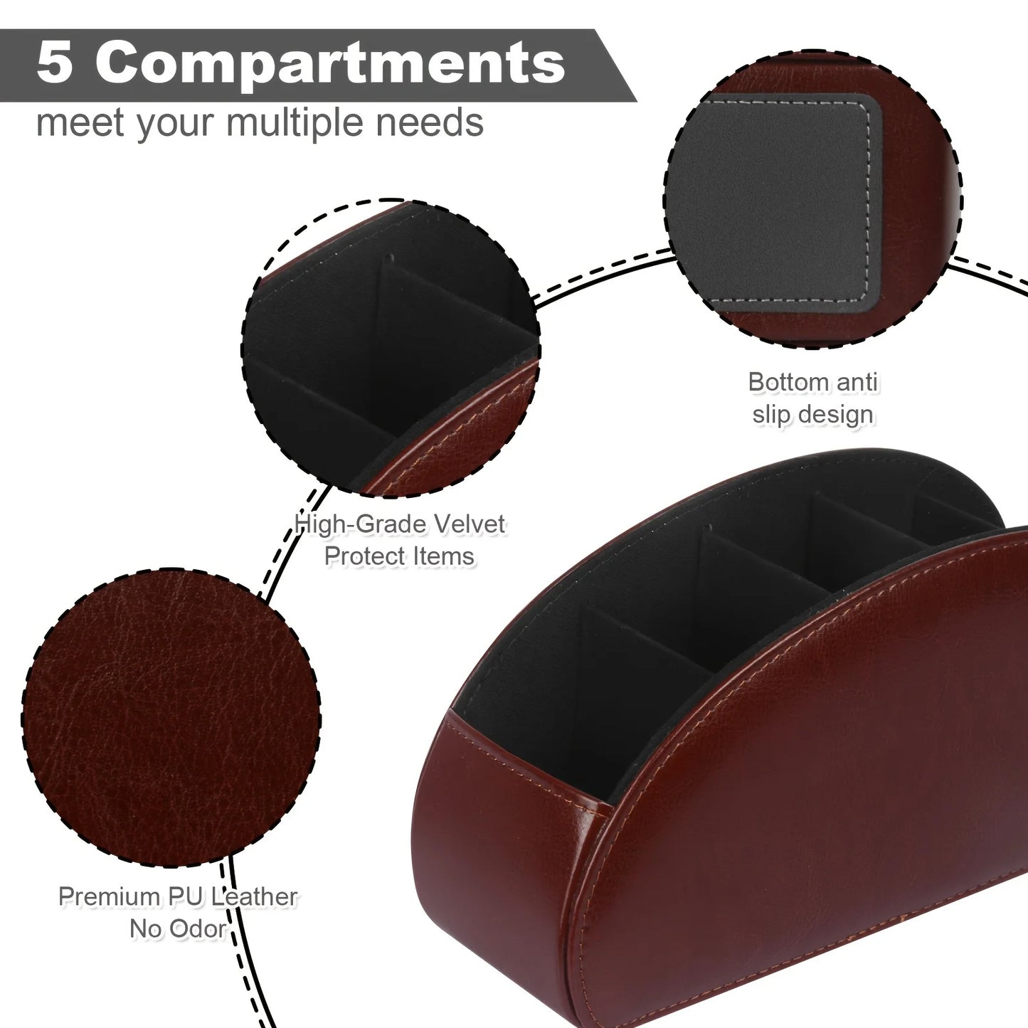 Desktop Remote Organizer – 5-Compartment PU Storage Box