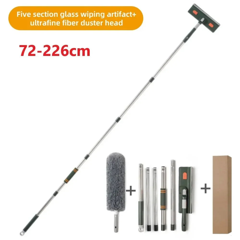 72-226CM Extended Window Cleaning Tool Glass Cleaner Mop with Silicone Scraper Window Cleaning Brush Household Cleaning Tools Peaceful Pleasures Health and Wellness 226cm Green Set