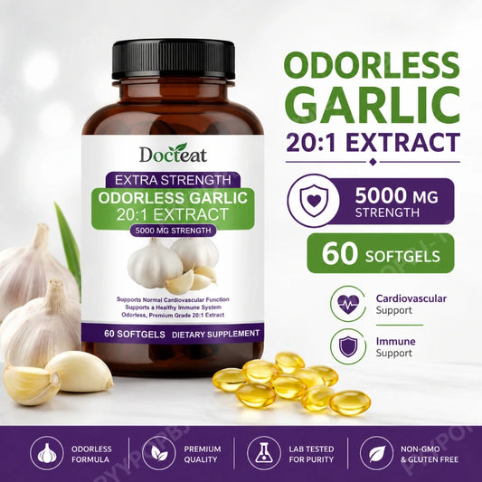 Docteat Odorless Garlic Softgels 5000mg – 60 CT Aged Garlic Herbal Supplement Peaceful Pleasures Health and Wellness