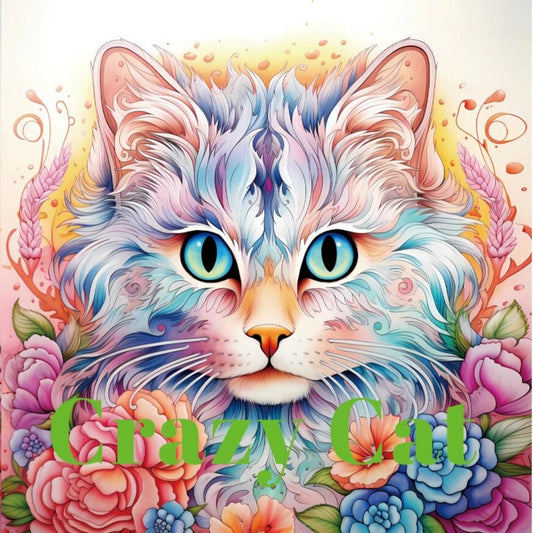 Single 22-Page Art Coloring Book Adults Kids Birthday Party Idea Peaceful Pleasures Health and Wellness crazy cat