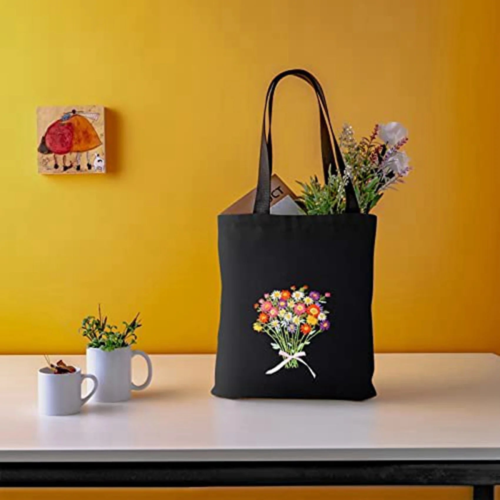 A36T-Embroidery Starter Kit For Beginners With 2 Canvas Tote Bag 2 Embroidery Hoop Thread And Needle-A Peaceful Pleasures Health and Wellness black A