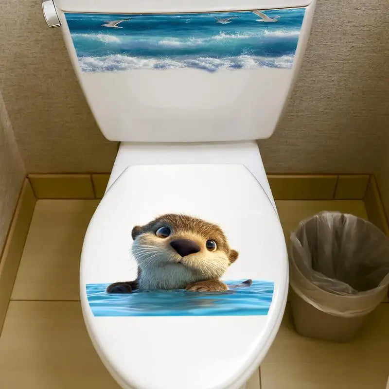 Sea Otter Waterproof Toilet Lid & Tank Sticker Decal Set