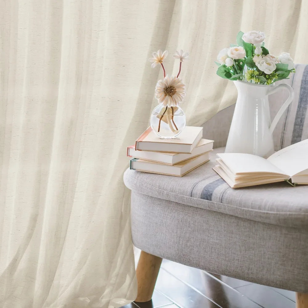 Linen Curtains 160cm/240cm Length for Living Room Bedroom Rod Pocket Light Filtering Semi Window Curtain Boho Farmhouse Drapes Peaceful Pleasures Health and Wellness