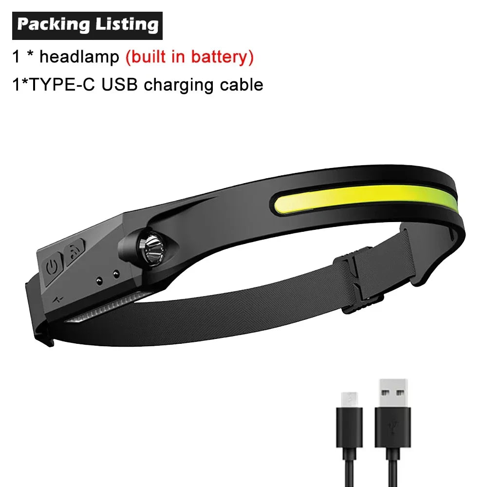 COB LED Rechargeable Headlamp 800 Lm – USB, IPX4, Camping