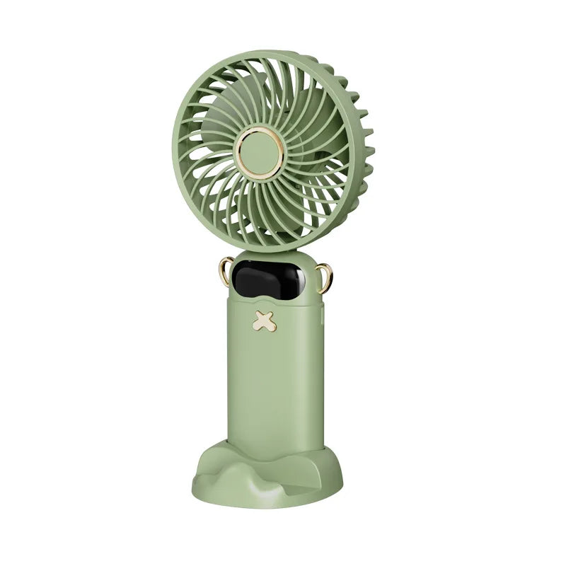 Portable Ultra-Quiet USB Mini Handheld Fan Portable Desk Fans 5 Speed USB Rechargeable Fan with Phone Stand and Display Screen Peaceful Pleasures Health and Wellness green