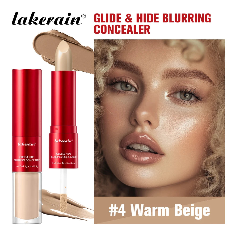 Lakerain 2 IN1 Concealer Fuzzy Stick Hydration Long Lasting Coverage Blemishes Conceals Dark Circles Liquid Concealer Cosmetics Peaceful Pleasures Health and Wellness Warm Beige