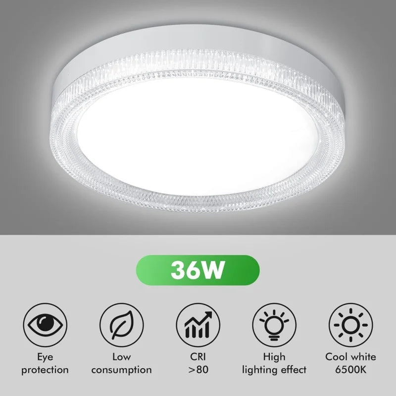 RUNTOIN Crystal LED Ceiling Light 24/36/48W CCT Square & Round