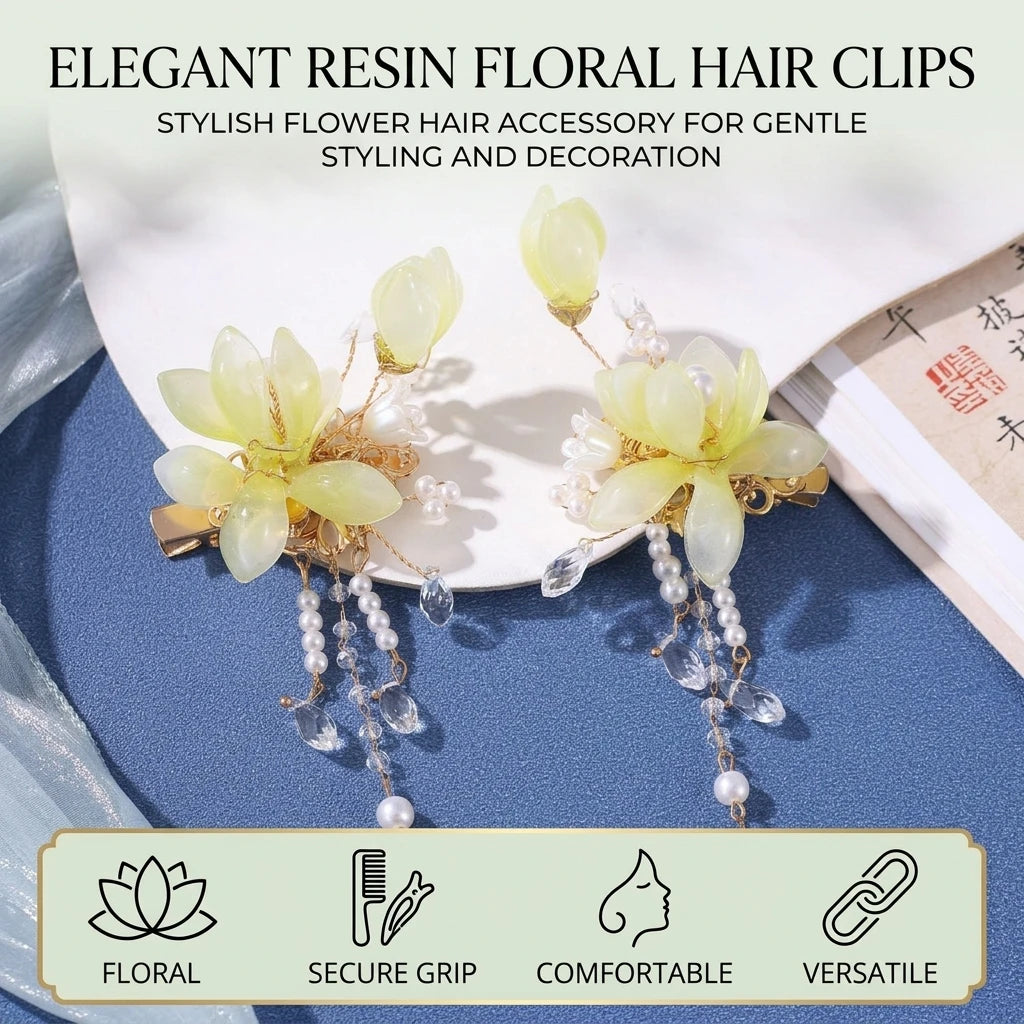 Green Flower Hair Clip Comb Barrette for Women Girls Resin Material Stable Anti-Slip Teeth Suitable for Daily Commute, Parties Peaceful Pleasures Health and Wellness