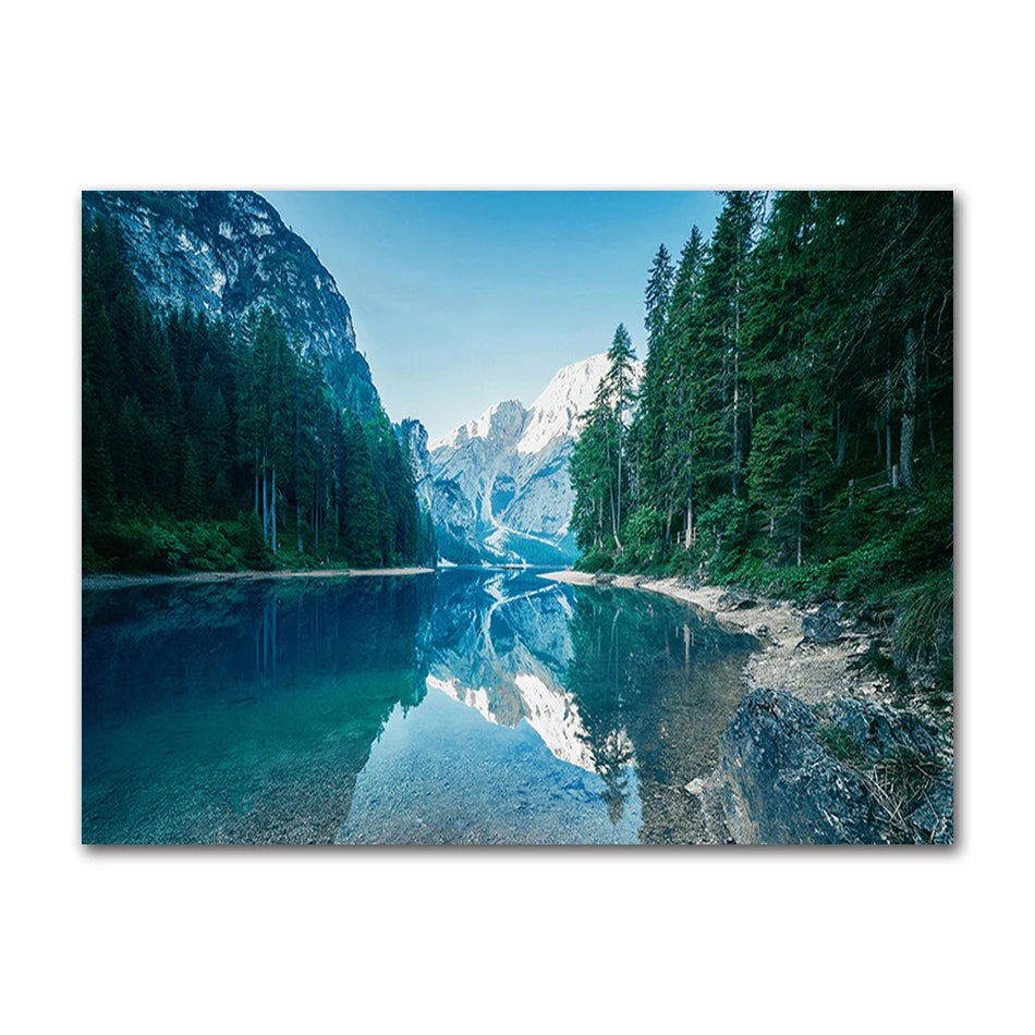 Nordic Boat Lake Mountain Canvas Wall Art | Scandinavian Print