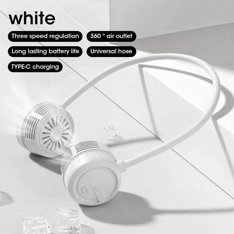 Bladeless Neck Fan Hands-Free Wearable Portable Rechargeable 3-Speed 360° Adjustable for Men Women Home Office Peaceful Pleasures Health and Wellness White