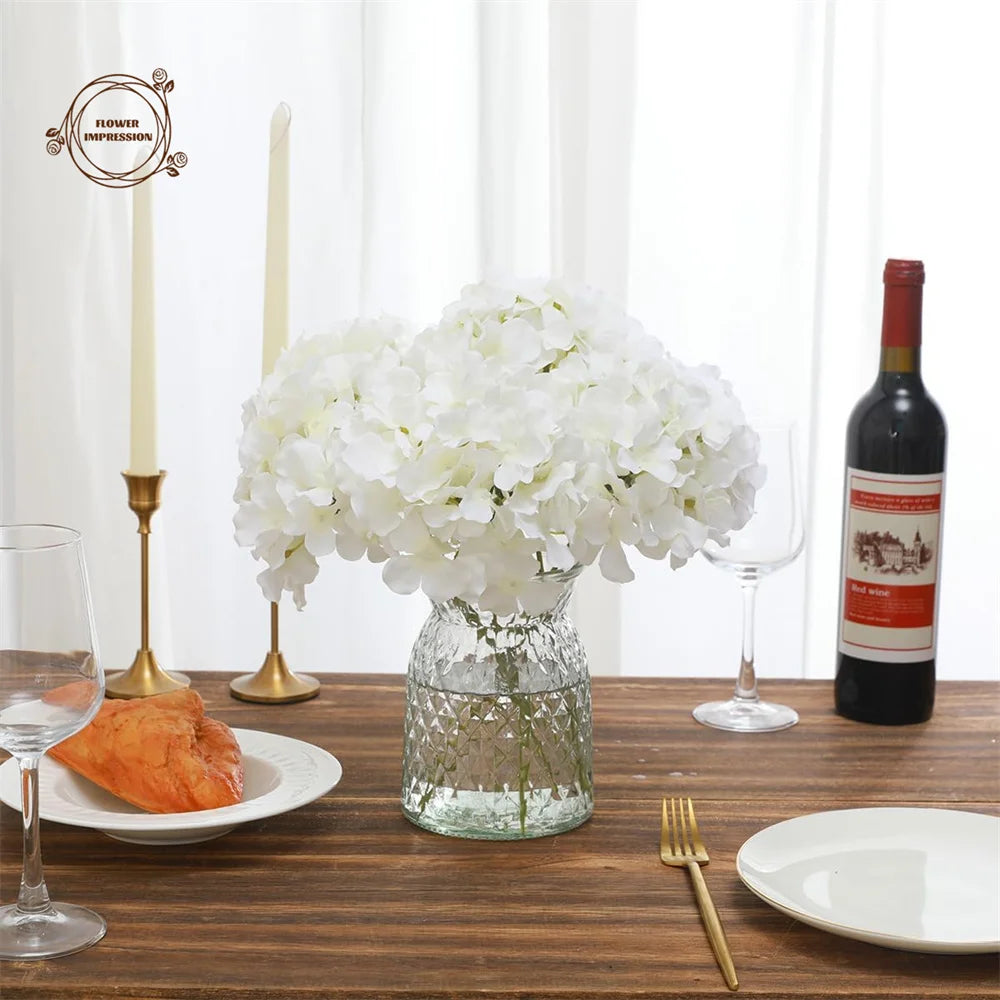 10pcs Silk Artificial Hydrangea Flowers with Stems | Wedding Decor