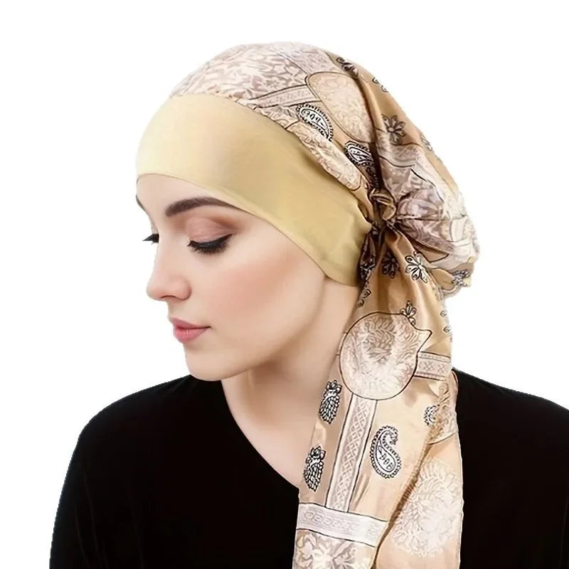 Pre-Tied Satin Hijab Turban Bonnet – Sleep Cap & Head Wrap