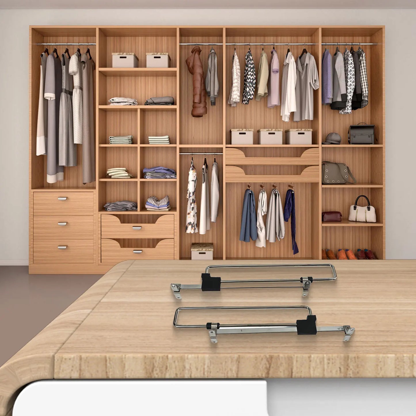 Telescopic Clothes Rods Retractable Pull-out Hanger Mount Wardrobe