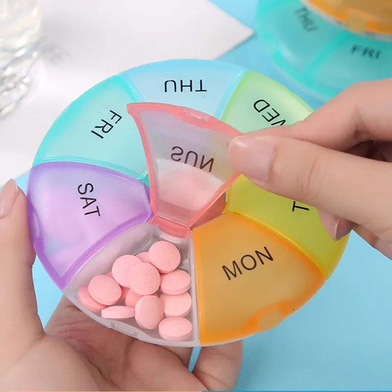 7-Day Weekly Pill Organizer | Portable Round Travel Pill Case