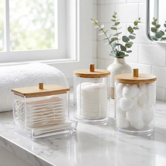 Clear Acrylic Makeup Organizer – Cotton Pad & Swab Holder Cosmetic Storage Jar Peaceful Pleasures Health and Wellness