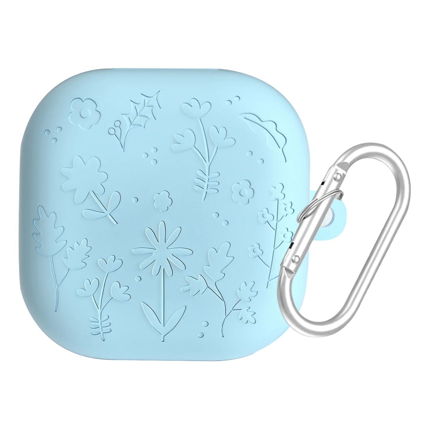 Engraved Flower Cute Case Cover Fits for Samsung Galaxy Buds4/4Pro Silicone Protective Case with Keychain Scratch-Resistant Peaceful Pleasures Health and Wellness Blue