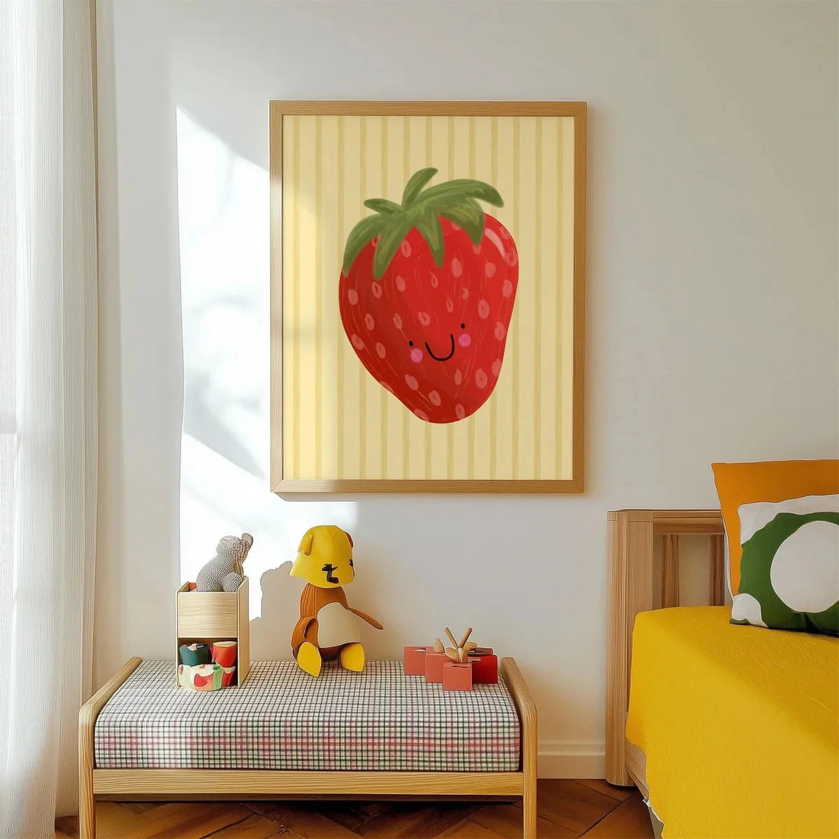 Cartoon Strawberry Canvas Wall Art Print | Kids Room Decor