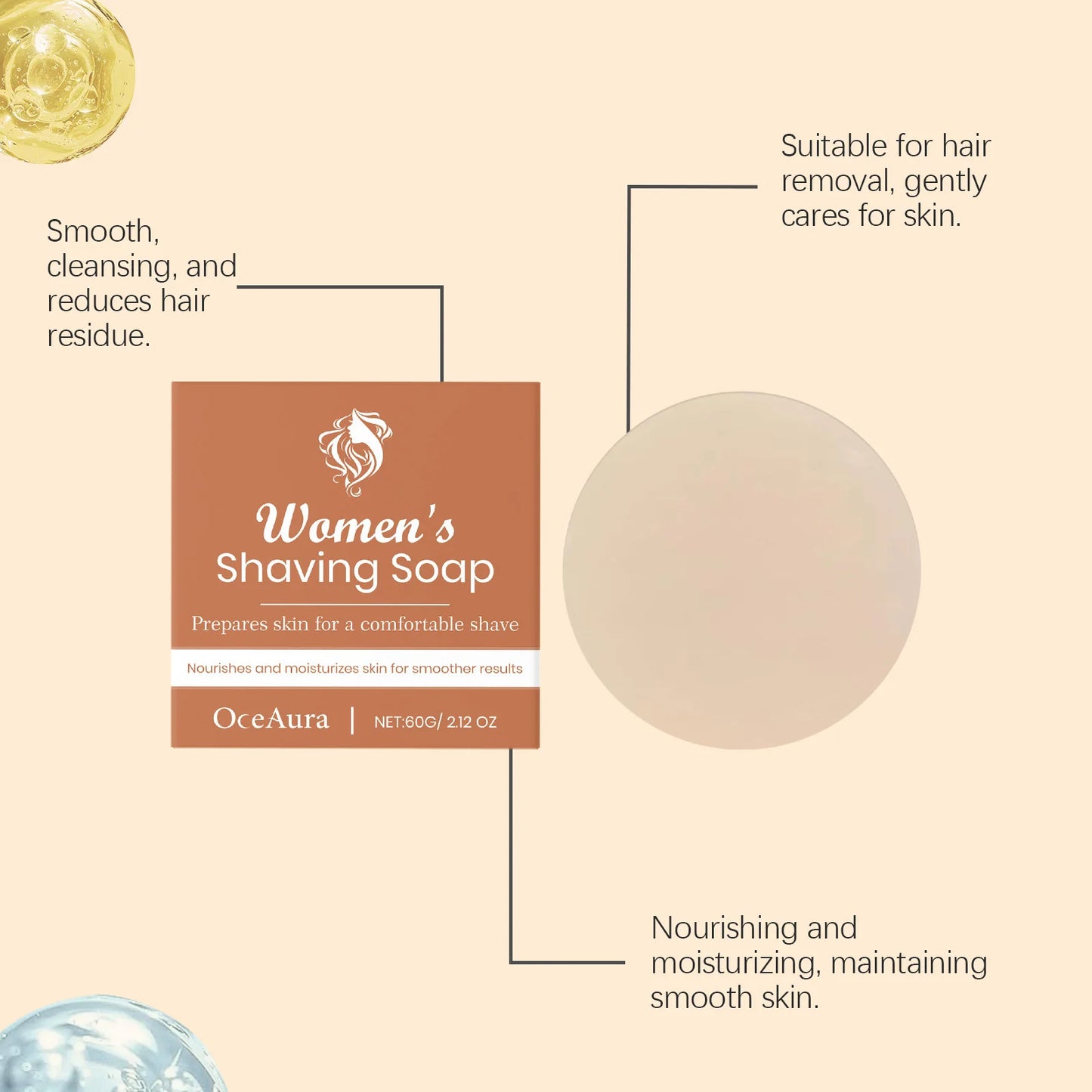 OceAura Women's Moisturizing Shaving Soap | Natural Plant 60g