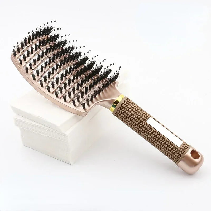 Women Detangler Hair Brush, Hairdressing Comb, Nylon Bristle, Scalp Massage, Tangle Teaser Peaceful Pleasures Health and Wellness Gold
