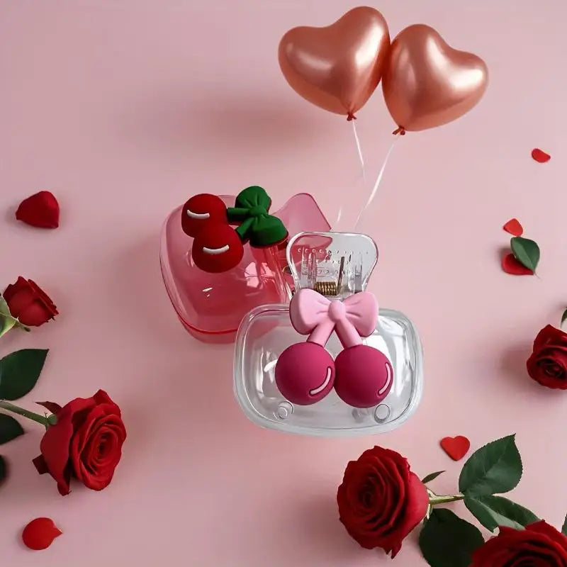1/2Pcs Cute Cherry Bow Design Toothbrush Storager Toothbrush Head Features Dual Holes For Drainage And Ventilation Peaceful Pleasures Health and Wellness
