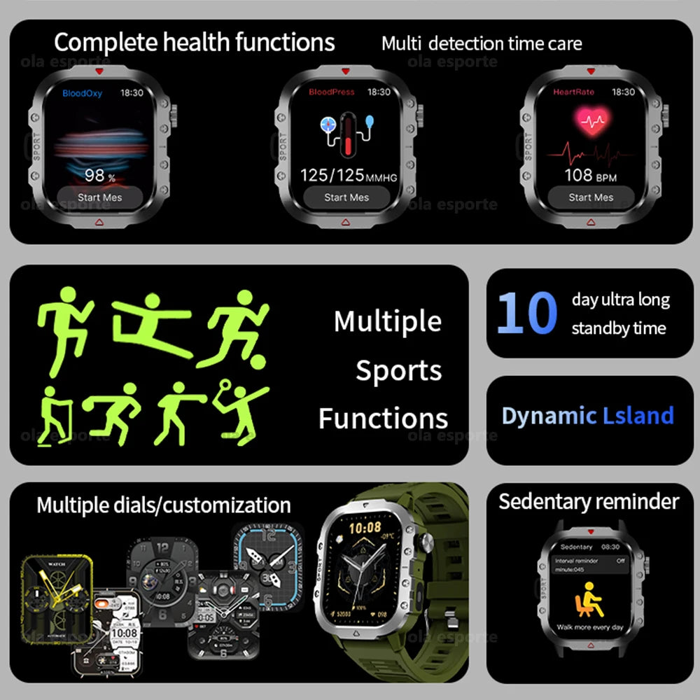 2026 New Military Men's Smart Watch Outdoor Sports Health Monitor with LED Flashlight Bluetooth Call Women's Smartwatch HW12 Peaceful Pleasures Health and Wellness