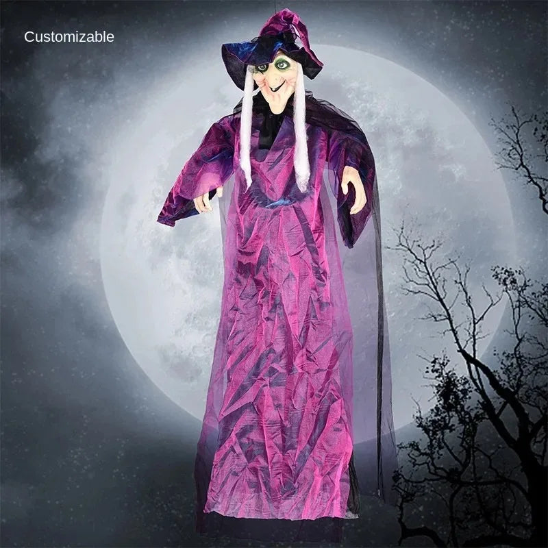 Voice-Activated Glowing Witch Halloween Hanging Prop | 1–4 Pack
